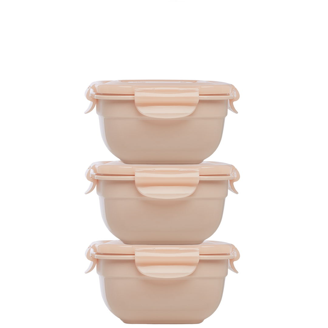 Stapelbare vershoudbakjes set 3-delig 520ml roze