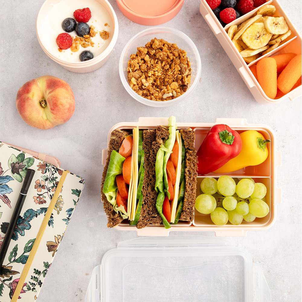 Lunchbox met vakjes roze