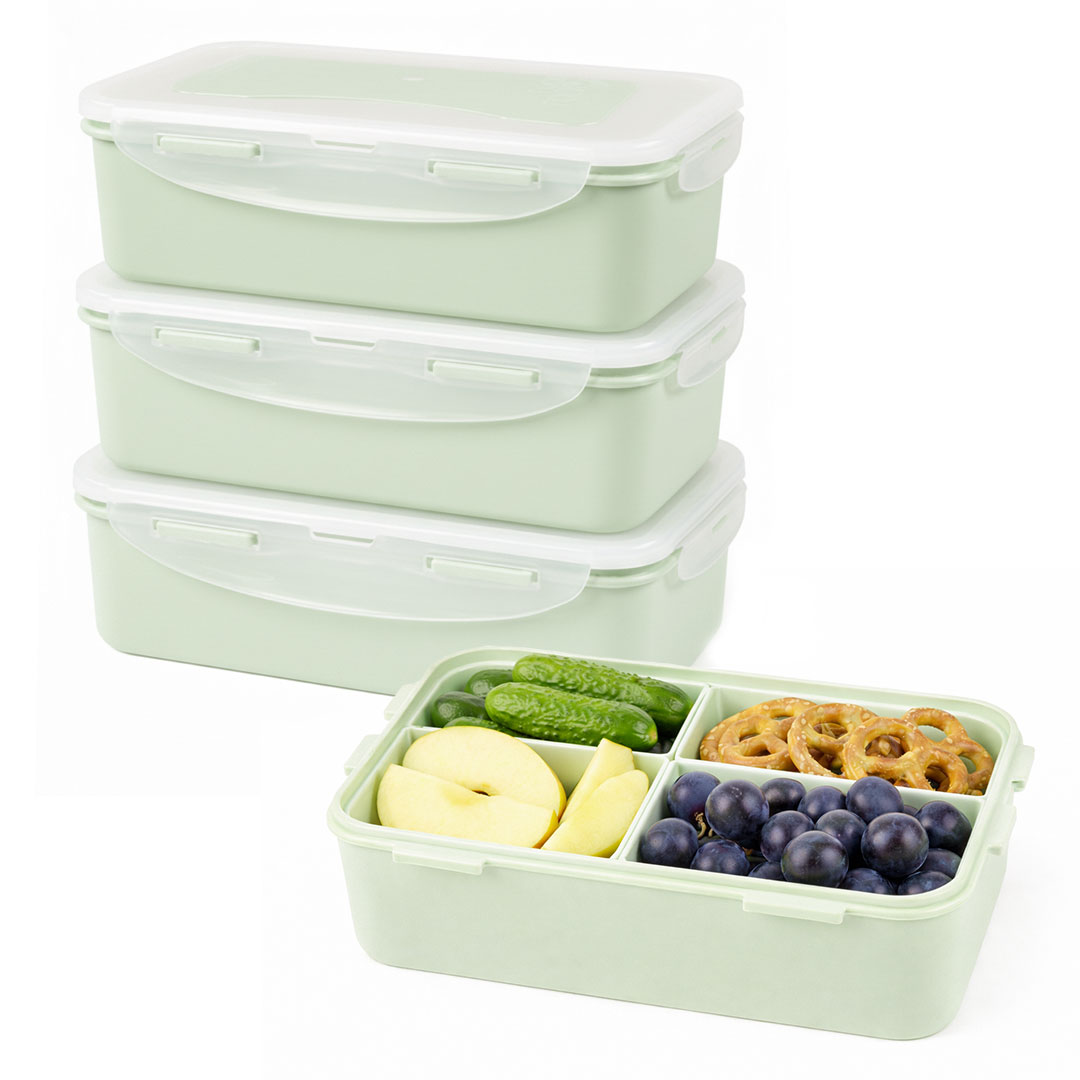 voordeelverpakking lunchboxen 1600 ml vakjes groen