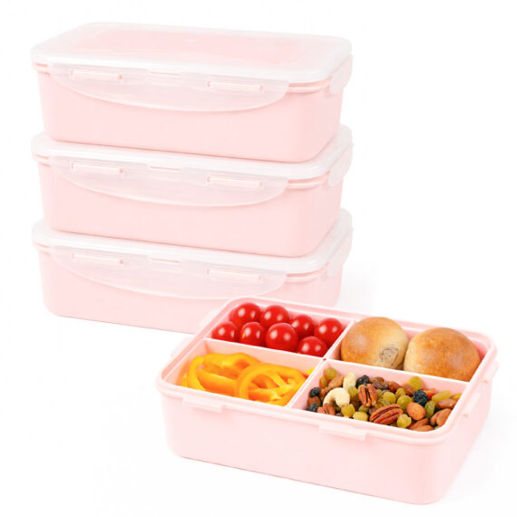 voordeelverpakking lunchboxen 1600 ml vakjes roze