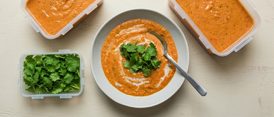 Meal prep recept roze linzensoep