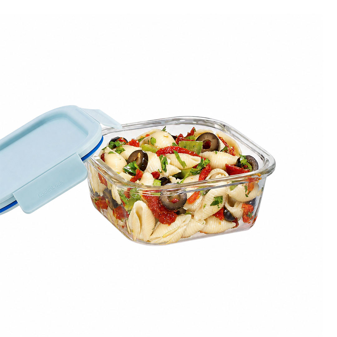 Glazen vershoudbakje met mint deksel 500 ml vierkant - Afbeelding 2